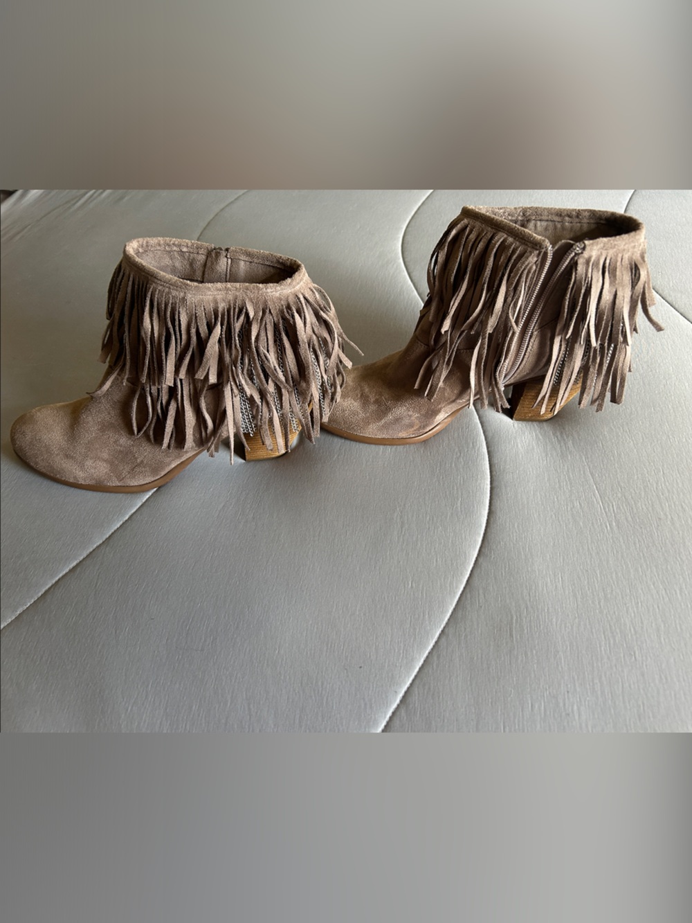 Not Rated Taupe Fringe Suede Ankle Boots